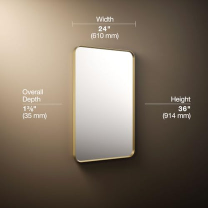 Kohler Essential 24 in. W x 36 in. H Rectangular Framed Wall Mount Bathroom Vanity Mirror in Moderne Brushed Gold - color: Modern Brushed Gold, size: 36"L x 24"W, style: Rectangle