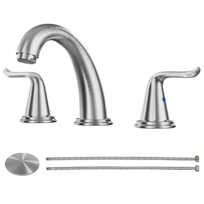 WOWOW Widespread Bathroom Faucet 2 Handle 3 Hole Solid Brass Stainless Steel Vanity Lavatory Bathroom Basin Brushed Nickel Sink Faucets with Pop Up Drain Stopper - color: Brushed Nickel