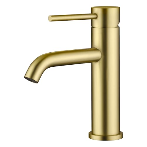 SUMERAIN Bathroom Sink Faucet Brushed Gold Single Handle Single Hole | Lead-Free, Stainless Steel, with Faucet Supply Lines, Easy DIY Install - color: Brushed Gold, size: Undermount Sink faucet