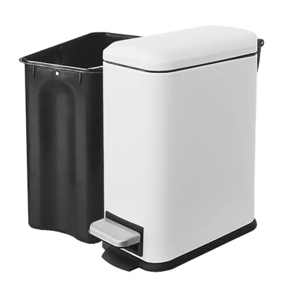 Bathroom Trash Can, Small Trash Can with Lid, White Garbage Gan | 1.3 Gal Trash Can, Stainless Steel, Small Garbage Can with Soft-Close Lid, Removable Inner Bucket, Slim Trashcan for Bathroom - color: White