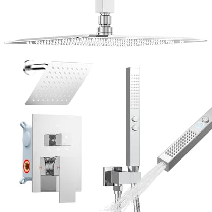 STARBATH Shower Faucet Set Shower System with Diverter Valve, Chrome | 12 Inch Ceiling Mount Rain Shower Head, 6 Inch Wall Mount Rainfall Shower Head and 2-in-1 Handheld Spray for Two Person - color: Chrome, size: 12"+6"-03