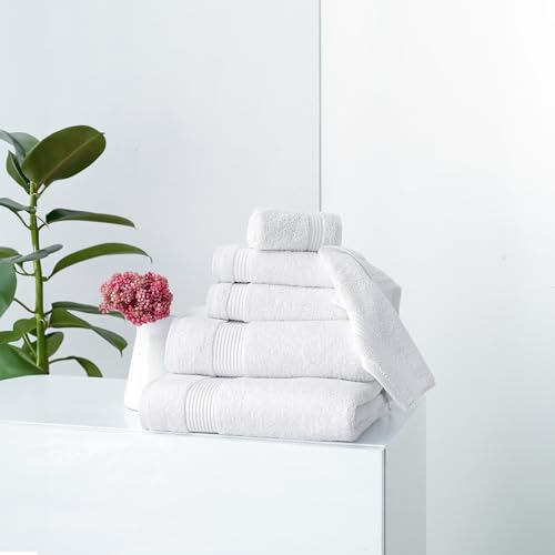 CTT - Luxury 6 Piece Towel Set, 100% Turkish Cotton, Quick Drying, Highly Absorbent & Comfy, Includes 2 Bath Towels, 2 Hand Towels & 2 Washcloths | (White) - color: White, size: 6-Piece Towel Set