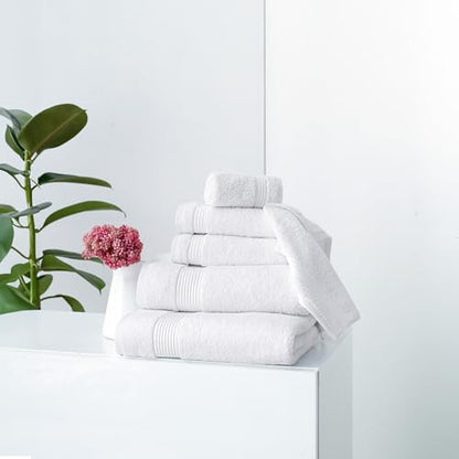 CTT - Luxury 6 Piece Towel Set, 100% Turkish Cotton, Quick Drying, Highly Absorbent & Comfy, Includes 2 Bath Towels, 2 Hand Towels & 2 Washcloths | (White) - color: White, size: 6-Piece Towel Set