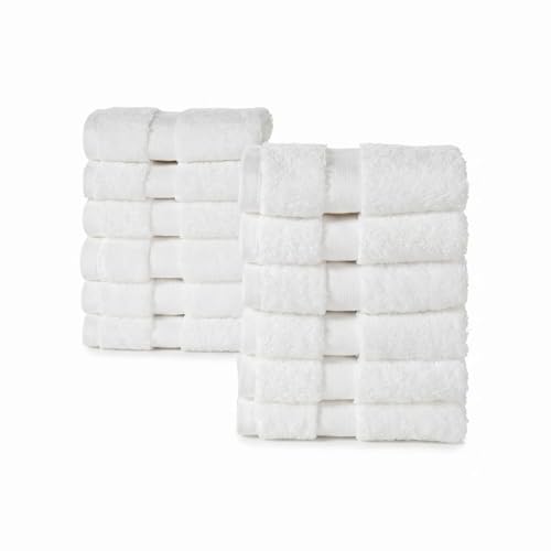 Organic Cotton Wash Cloths, Plush Feather-Touch, 12 Pack – White | Plush feather-touch quick-drying wash cloths, GOTS & Oeko-TEX, premium soft, absorbent, small hand & face towels, wash rags - color: White