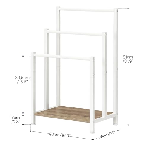 HOOBRO Free Standing Towel Rack, 3 Tier Blanket Rack, Blanket Holder for Bathroom, 16.9" L x 11" W x 31.9" H, Industrial Metal Drying and Display Rack with Shelf, White and Grey WG03LB01 - color: White + Grey, size: 16.9"L x 11"W x 31.9"H