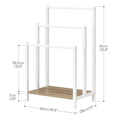 HOOBRO Free Standing Towel Rack, 3 Tier Blanket Rack, Blanket Holder for Bathroom, 16.9" L x 11" W x 31.9" H, Industrial Metal Drying and Display Rack with Shelf, White and Grey WG03LB01 - color: White + Grey, size: 16.9"L x 11"W x 31.9"H