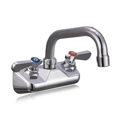 Commercial Sink Faucet - Leak Free Brass 4 Inch Wall Mount 2 Hole, 6" Swivel Spout 3 Compartment Sink Faucet for Restaurant/Industrial/Kitchen/Laundry/Bar - size: 4" Center 6" Swivel Spout