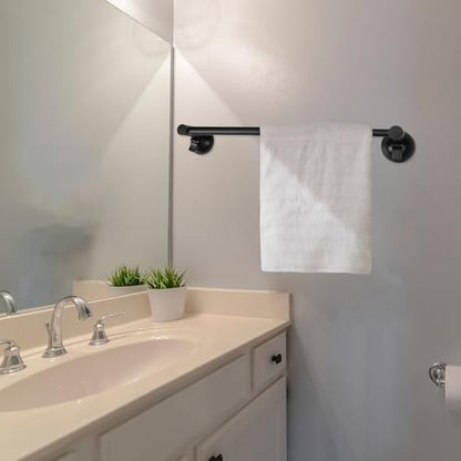 Adjustable 16-27" Suction Cup Towel Bar Extendable Suction Cup Towel Rack Holder Bathroom Stainless Steel for Glass Shower Door(Black) - color: Black