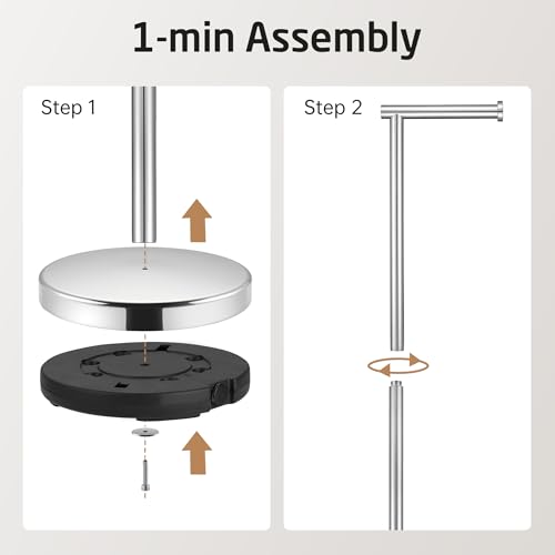 KES Toilet Paper Holder Stand, 26" H, Polished, T304 Stainless Steel | Cement-weighted base, anti-slip pad prevents scratches, universal roll compatibility, 1-min assembly, no drilling. - color: Polished Silver, size: 26" H