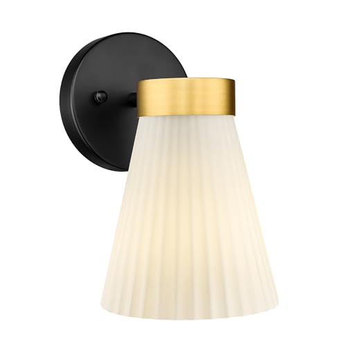 HWH 1-Light Bathroom Wall Sconce, Black and Gold, Modern, 5HZG97B BK+BG | Install Facing Up or Down, 5.9 x 7.3 x 9.4-Inch Fixture, E26 Bulb Max 60W, Bulb Not Included, Mounting Hardware Included - color: Black and Gold, size: 1-Light