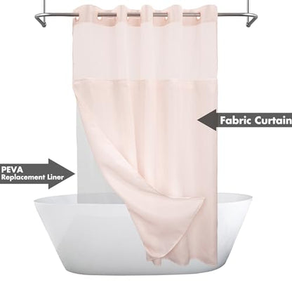River Dream No Hook Shower Curtain with Snap-in Liner Set, Pink, 71x74 | Snap on/off Waterproof PEVA Liner, See Through Top Window, Slub Textured, Hotel Style Shower Curtain Set, Standard Size - color: Pink, size: 71"W x 74"L (Pack of 1)