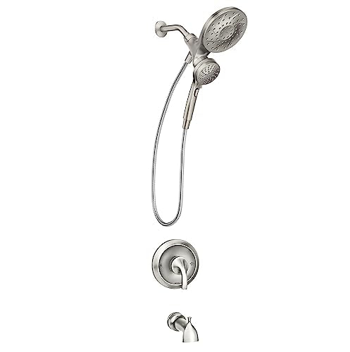 Moen 82304SRN Engage Magnetix Tub & Shower Trim Kit, Brushed Nickel | Magnetic docking, 6 spray settings, rainshower combo, metal hose, valve included, brushed nickel - color: Brushed Nickel