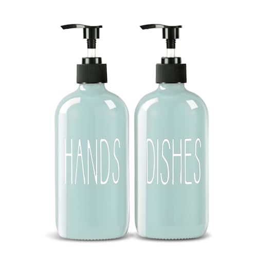 COHOSEGE Glass Soap Dispenser Set 2 Pack,16 Oz Dish Soap Dispenser for Kitchen Sink,Green Kitchen Accessories and Kitchen Decor,Green Decorations and Kitchen Utensils for Kitchen - color: Green