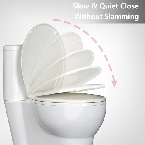 Toilet Seat, Round Toilet Seat with Quick-Release And Quick-Attach, Plastic Toilet Seat with Soft Close, Never Loosen, Easy Install and clean - Fits Most Round Toilets Biscuit - color: Biscuit, size: Round