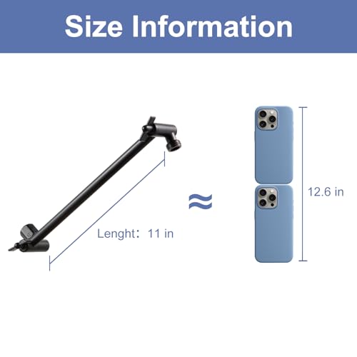 OFFO Shower Head Extension Arm, 11 in Shower Extension Arm with Locking Nut, Adjustable Shower Arm Extender, G1/2 Connector for Fixed Shower Head & Handheld Showerhead, Matte Black - color: Matte Black, style: 11 in