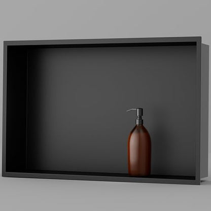 Achelous Stainless Steel Insert Shower Niche 18" X 12" NO Tile Needed, Bathroom Wall Niche Recessed Shower Shelf Organizer, Wall-Inserted Niche Recessed Shower Caddy, Matte Black - color: Matte Black, size: 18" X 12"