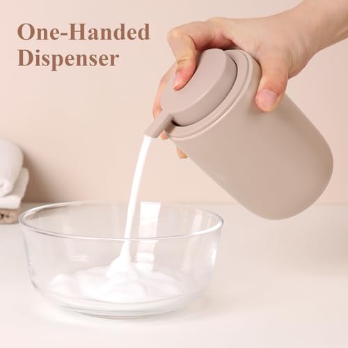 BosilunLife Foaming Soap Dispenser Set - Khaki Ceramic Foam Hand Dispenser | 12oz Soap Dispenser Set with Rust Proof Pump, 4Pcs Clear Stickers for Kitchen, Bathroom - 2 Pack - color: Khaki-foam Pump