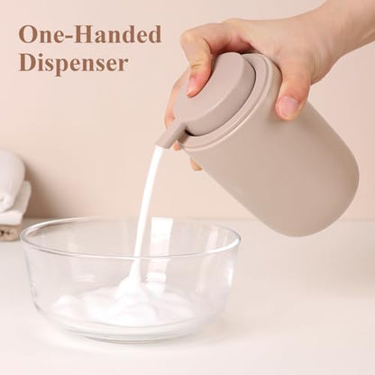 BosilunLife Foaming Soap Dispenser Set - Khaki Ceramic Foam Hand Dispenser | 12oz Soap Dispenser Set with Rust Proof Pump, 4Pcs Clear Stickers for Kitchen, Bathroom - 2 Pack - color: Khaki-foam Pump