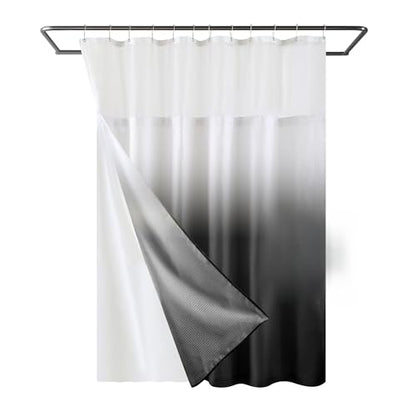 YI & ZE Black Waffle Weave Shower Curtain with Snap-in Liner, 72W x 72L | Slub Textured Heavy Fabric, Waterproof & Washable, Equipped with 12 Metal Hooks - color: Waffle Black, size: 72"W x 72"L (Pack of 1)