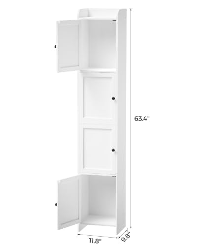 Slim Bathroom Storage Cabinet, Reversible Door Installation | Tall Narrow Storage Cabinet with Door and Shelves, Easy Assembly, 9.8 x 11.8 x 63.4 Inches, for Small Spaces, White