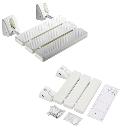 Pilarmuture Folding Shower Seat Wall Mounted,ABS Durable Slip Proof Shower Seat for Inside Shower,Bathroom Stool Chair,Save Space,Fold Down Shower Seat Shower Chair for Elderly,Pregnant(White)