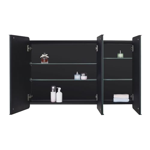 Black Bathroom Medicine Cabinet with Round Corner Framed Door, 40 x 25.5 inch, Recessed or Surface Mount, with Adjustable Glass Shelves - size: 40 x 25.5 inch