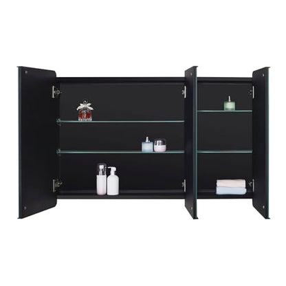 Black Bathroom Medicine Cabinet with Round Corner Framed Door, 40 x 25.5 inch, Recessed or Surface Mount, with Adjustable Glass Shelves - size: 40 x 25.5 inch