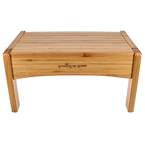Growing Up Green Bamboo Bathroom Step Stool for Kids Using the Toilet and Sink - Kids Step Stool, Potty Training, Non-Slip, Bathroom, Kitchen, Lightweight