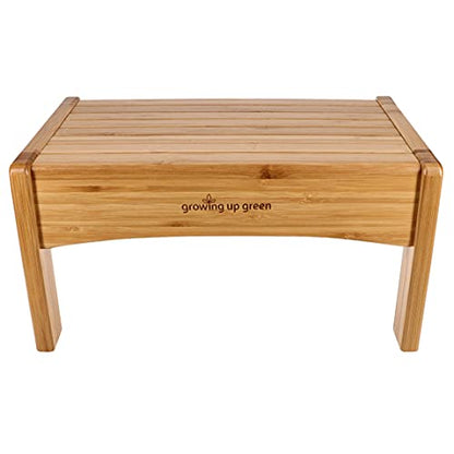 Growing Up Green Bamboo Bathroom Step Stool for Kids Using the Toilet and Sink - Kids Step Stool, Potty Training, Non-Slip, Bathroom, Kitchen, Lightweight