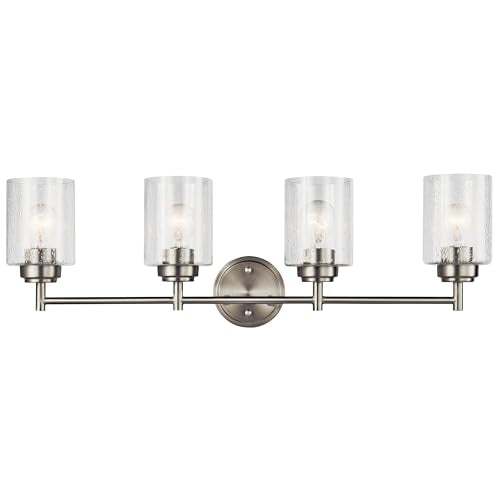Kichler Winslow 30" Vanity Light in Brushed Nickel, 4-Light Transitional Bathroom Light with Clear Seeded Glass. (30" W x 9.25" H), 45887NI - color: Brushed Nickel, size: 30"