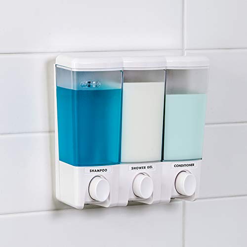 Better Living Products 72350 Clear Choice 3-Chamber Shower Dispenser, White - color: White, size: Three Chamber
