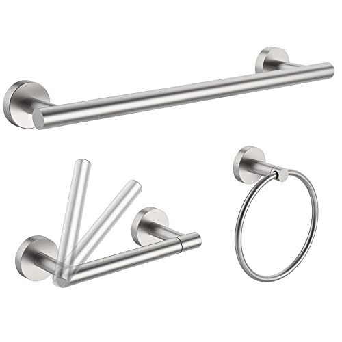 RARXTR 3pc Bathroom Hardware Set with Brushed Toilet Paper Holder & Towel Ring & Towel Bar SUS304 Stainless Steel Toilet Paper Roll Holder Wall Mount & Bathroom Towel Holder & Towel Rack Set - color: Brushed Nickel, size: 3-Piece