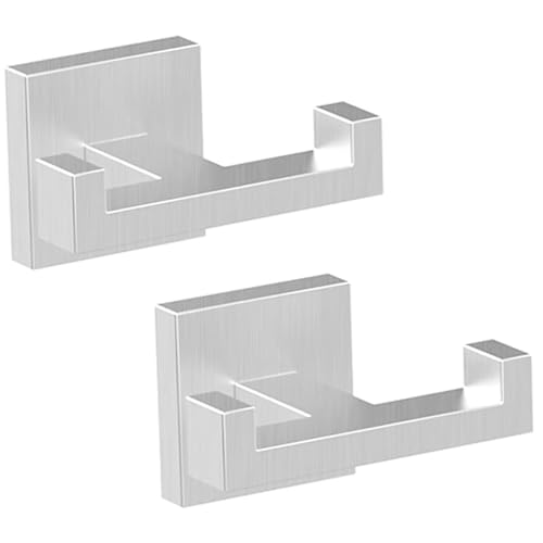 BOZWELL Double Towel Hooks for Bathroom Bushed Nickel Wall Mount，2 Pack Modern Square Style Coat Robe Hook，Stainless Steel Heavy Duty Door Hanger for Bathroom Bedroom Kitchen Hotel Pool 1502-NL-2 - color: Bushed Nickel, size: 2 Double Hooks