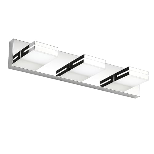 SineRise LED Modern Bathroom Vanity Light Fixtures, Modern Acrylic Bathroom Wall Lighting Fixtures Over Mirror, 3-Light, 24-Inch, Chrome, 100%-0% White - color: Chrome, 100%-0% White, size: 3-Light, 24-Inch