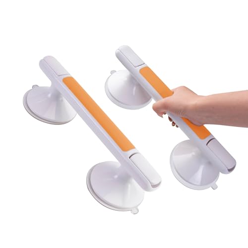 2pack 12inch Shower Grab Bar with Large Suction Cups, No Drill Bathroom Safety Handle, Non Slip ABS Grip Support Bar for Seniors, Elderly, Shower and Bathtub - color: Orange