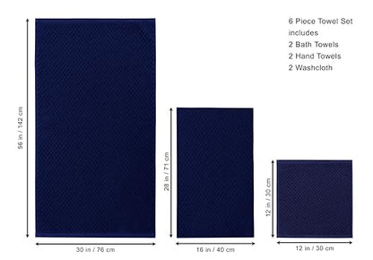 COTTON CRAFT Euro Spa Waffle Weave 6 Piece Towel Set - 100% Cotton - Navy | 2 Oversized Luxurious Large Bath Towels, 2 Hand Towels, 2 Washcloths - Soft Plush Super Absorbent Low Lint Quick Dry - color: Navy, size: 6 Piece Towel Set