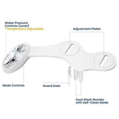 LUXE Bidet NEO 320 - Warm Water Bidet Attachment for Toilet Seat, White | Non-Electric, Warm Water, Dual Nozzle, Self-Cleaning, Adjustable Water Pressure, Rear & Feminine Wash - color: White