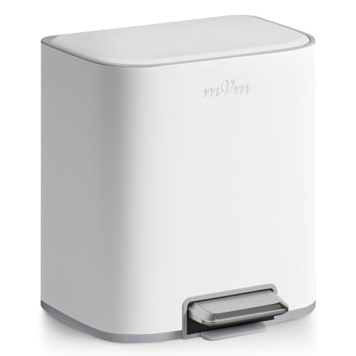 mVm Kitchen Trash Can, 5.3 Gal Trash Can with Lid, Smooth Edge Step Garbage Bin for Home Kitchen Office (White) - color: White, size: 5.3Gal
