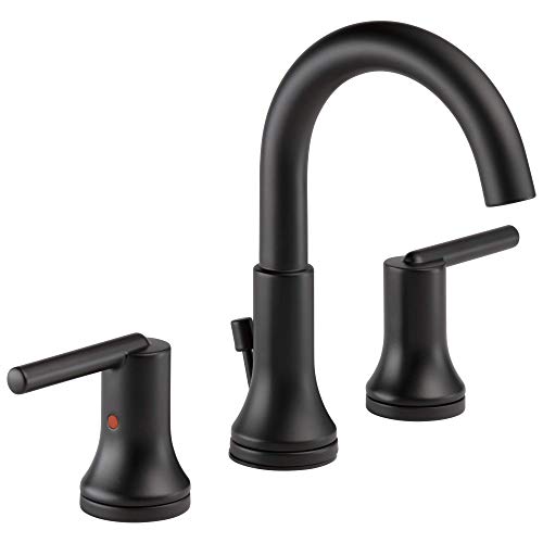 Delta Trinsic Matte Black Bathroom Faucet 3 Hole, 8 Inch Widespread Bathroom Sink Faucet for Vanity, Metal Push-Pop Drain Assembly, Matte Black 3559-BLMPU-DST - color: Matte Black