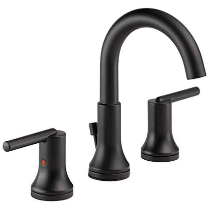 Delta Trinsic Matte Black Bathroom Faucet 3 Hole, 8 Inch Widespread Bathroom Sink Faucet for Vanity, Metal Push-Pop Drain Assembly, Matte Black 3559-BLMPU-DST - color: Matte Black