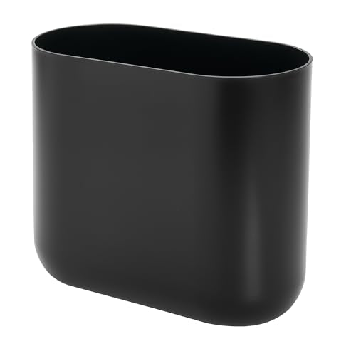 iDesign Small Slim Plastic Bathroom Trash Can, Black | Garbage Can for Bedroom, Office, Desk, Dorm - color: Black, style: Pack of 1