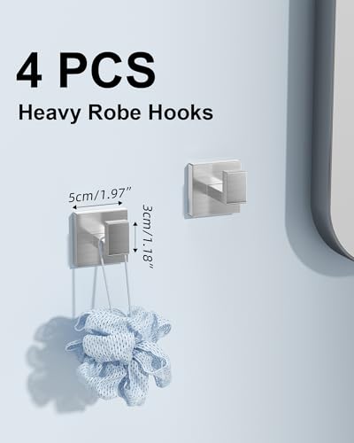 10-Piece Brushed Nickel Bathroom Hardware Set with 16" Towel Bar, Toilet Paper Holder, Towel Rings & Robe Hooks, Stainless Steel Square Bathroom Accessories Kit Wall Mounted - color: Brushed Nickel-16inch