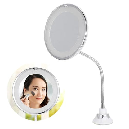 LED Magnifying Makeup Mirror 10X 7-Inch with Suction Cup LED Lighted Vanity Mirror for Bathroom Tabletop Cosmetics Application