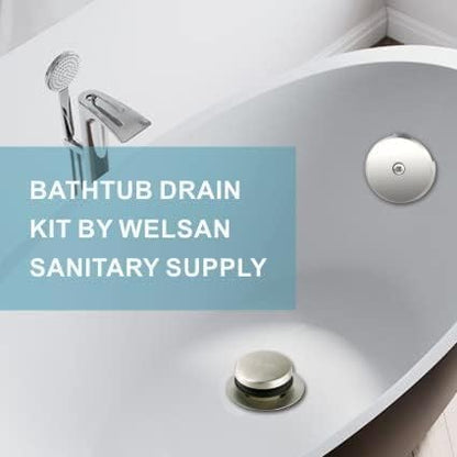 WELSAN Brushed Nickel Tub Drain,Single Hole Overflow,Bathtub Drain Trim Set | Tip-Toe, 1-Hole Faceplate, Coarse thread replacement trim kit assembly with adapter, fits 1-3/8 inch or 1-1/2 inch tub drain - color: Brushed, style: 1 Hole