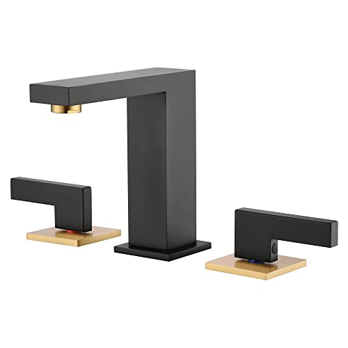 sumerain Widespread 8 inch Bathroom Faucet, Black Bathroom Sink Faucet, 3 Hole Bathroom Faucet - color: Black and Gold