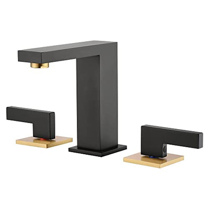 sumerain Widespread 8 inch Bathroom Faucet, Black Bathroom Sink Faucet, 3 Hole Bathroom Faucet - color: Black and Gold