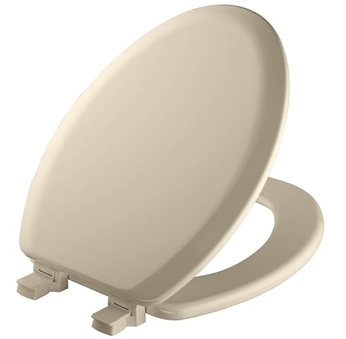 Mayfair Cameron Bone Toilet Seat, Non Slip Heavy Duty Wood, Easy Clean, Made in USA, Elongated - color: Bone, size: Elongated