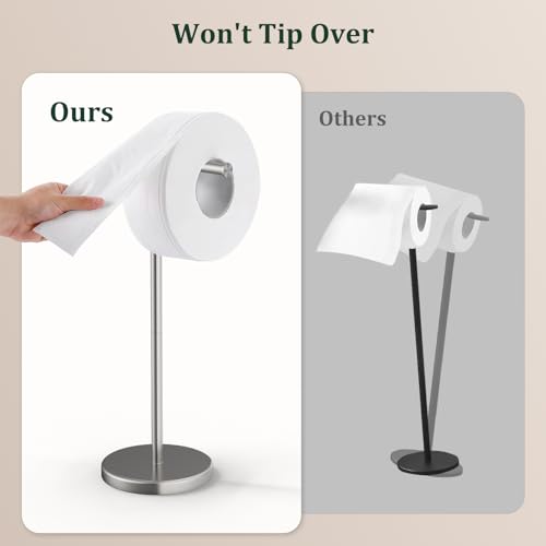 Brushed Nickel Toilet Paper Holder Stand Free Standing Tissue Roll Holder | Freestanding Toilet Paper Stand Storage for Bathroom 304 Stainless Steel Rustproof for 4 Rolls(Fits All Rolls) by Evolvegoods - color: Brushed Nickel