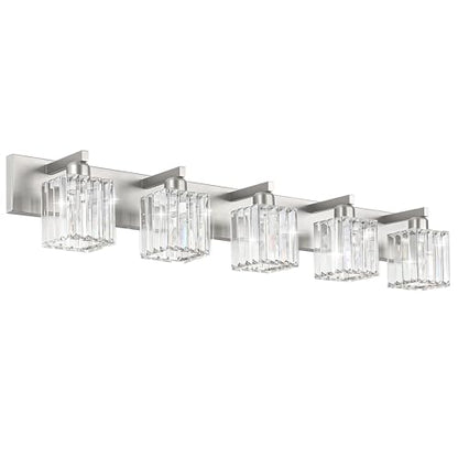 Aipsun Brushed Nickel Bathroom Lighting Fixtures 5 Light Vanity Light Crystal Modern Bathroom Vanity Light (Exclude Bulb) - color: Brushed Nickel, size: 40 inch