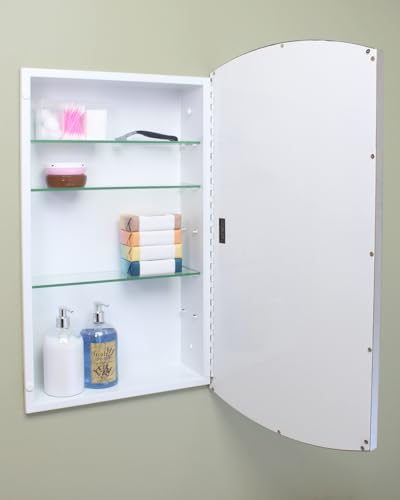 16x26 Harper Crescent Metal Framed Rectangle Recessed Bathroom Medicine Cabinet, Arced Mirror, 14x24 in-Wall Opening, Adjustable Glass Shelves, Magnet Close, Brushed Nickel - color: Brushed Nickel, size: 16x26